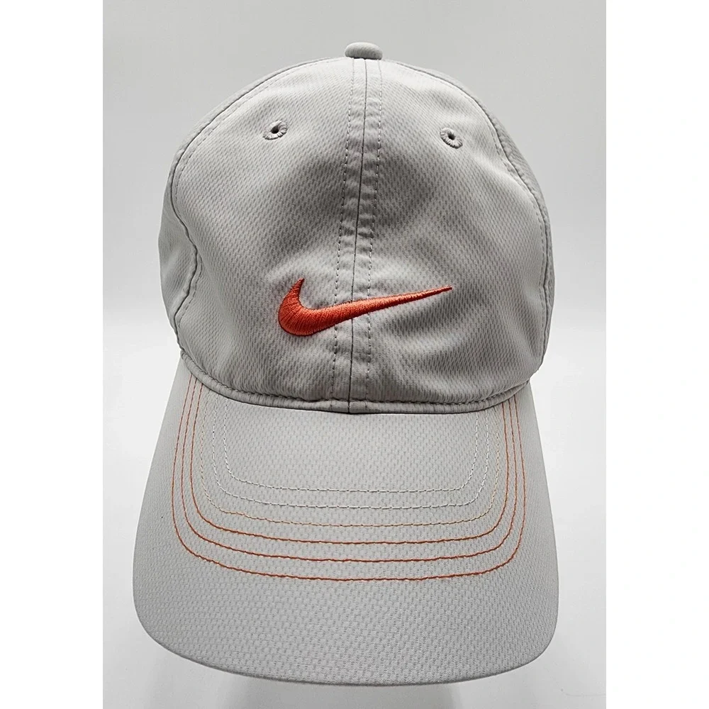 Nike Golf Featherlight Light Gray Cap Snapback Embroidered Swoosh Orange EXC